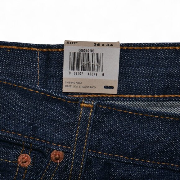 Levis 501 Men's Size 36X34 Jeans Dark Rinse Denim Original Fit Straight Leg NEW - Picture 6 of 11